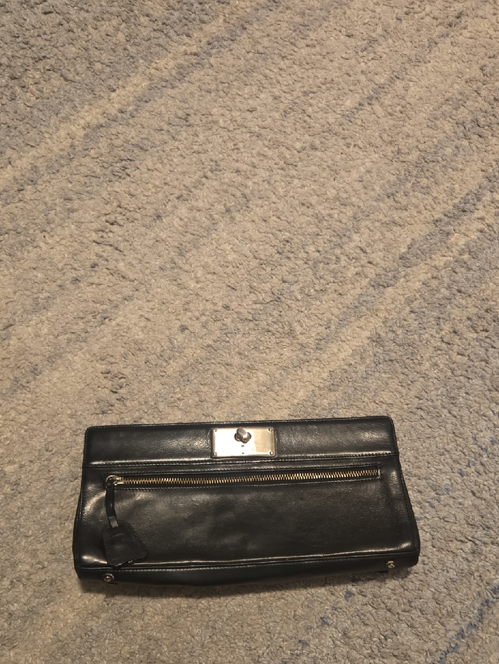 BCBGirls Black Leather Clutch Bag Turn Lock Y2K Vintage Handbag Purse Silver Ton